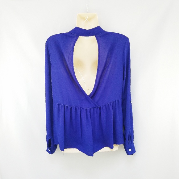 Forever 21 Blue Open Back Button-Down Blouse S - Picture 4 of 8
